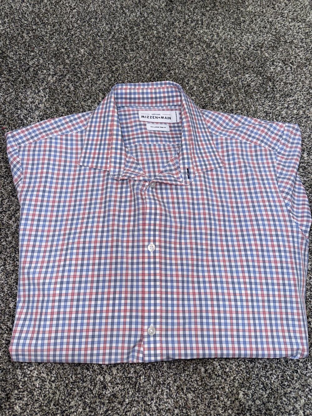 Mizzen+Main Leeward Men’s XXL Trim Fit Performance Dress Shirt Plaid Check